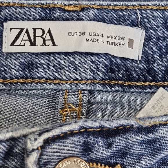 Zara Straight Leg Button Fly Blue Denim Jeans Size 4 - Picture 6 of 9